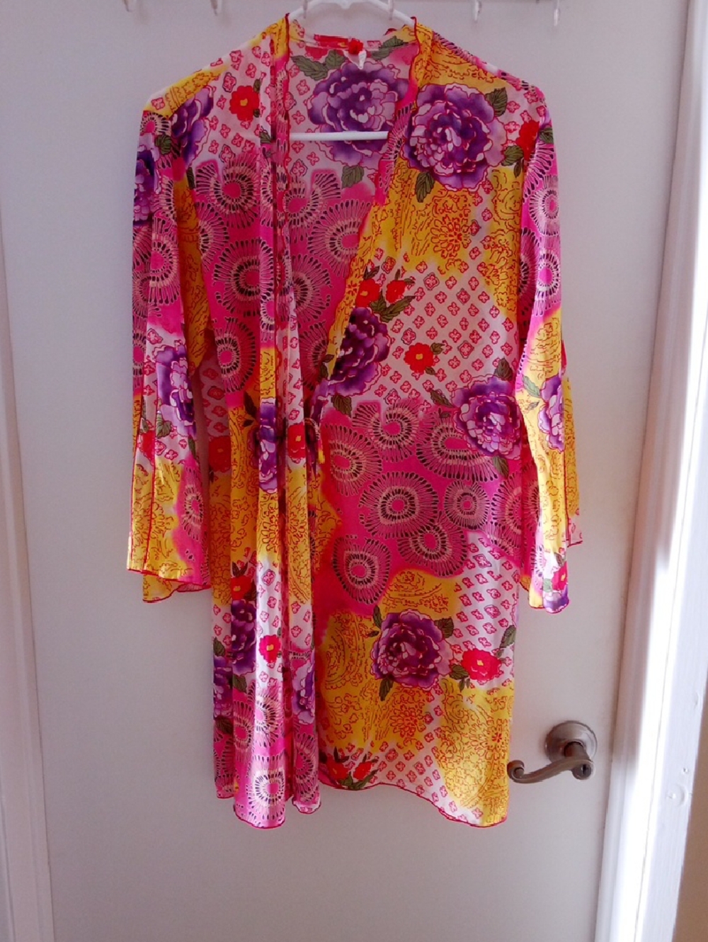 Floral Sheer Kimono Top - Pink & Yellow